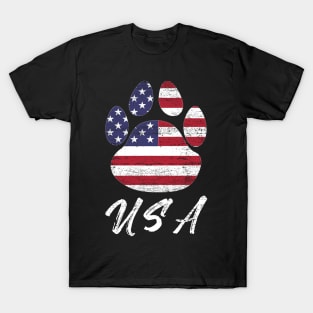 Dog paw print American flag USA tshirt T-Shirt